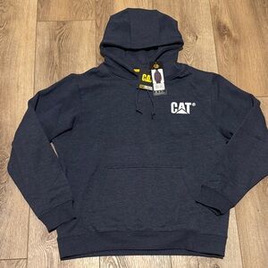 NWT CAT Caterpillar Logo Hoodie Sweatshirt Navy Blue Pullover Workwear Large